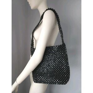 THE SAK Collection Black Beaded Purse Bag Chunky Sack‎ Shoulder Travel Pockets